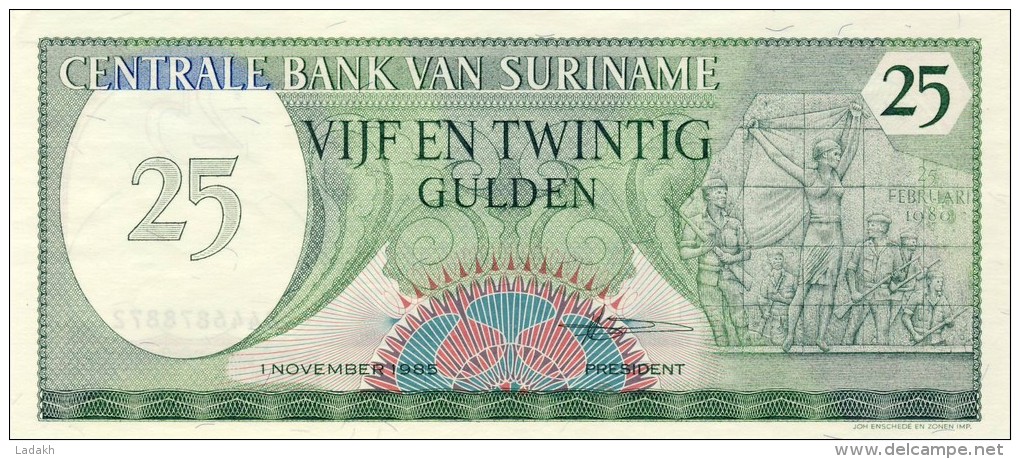 BILLET # SURINAM # 25 GULDENS  # 1985  # PICK 37 # NEUF # - Surinam