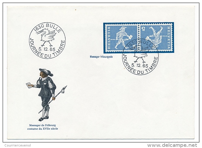 SUISSE - 9 enveloppes JOURNEE DU TIMBRE - BULLE - 1965 dont messagers (variantes) et cachets poste automobile