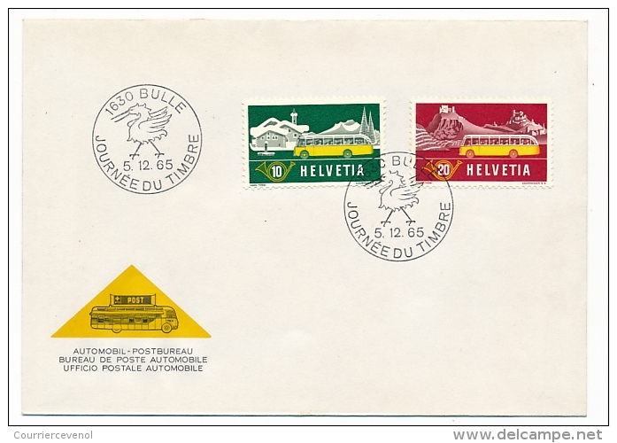 SUISSE - 9 enveloppes JOURNEE DU TIMBRE - BULLE - 1965 dont messagers (variantes) et cachets poste automobile