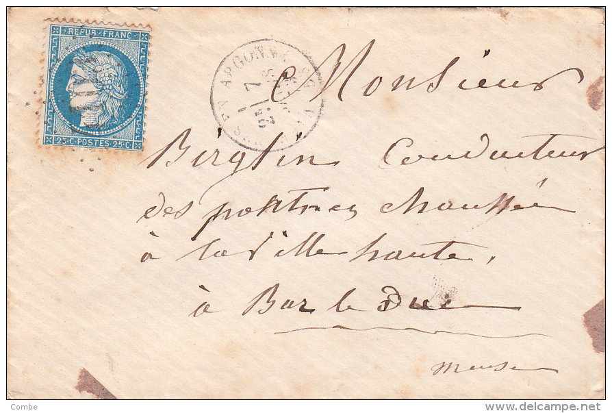 1873 ,  Lettre, MEUSE, GC 4103 VARENNES EN ARGONNE Pour BAR LE DUC/ 2288 - 1849-1876: Klassik