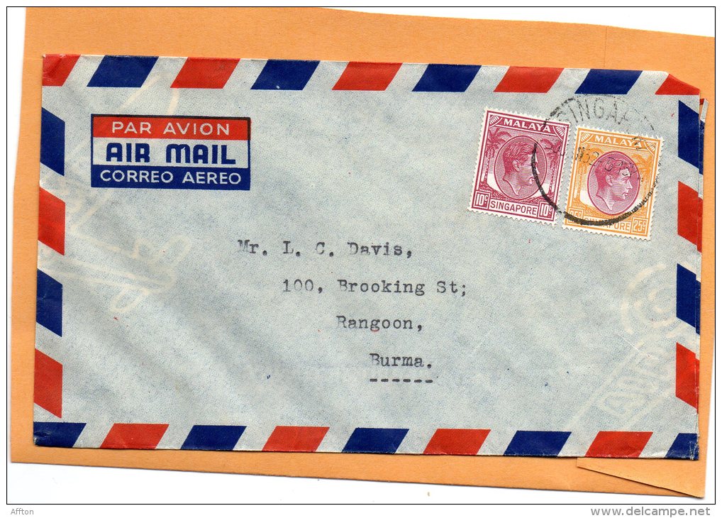 Singapore Old Cover Mailed To Burma - Singapour (...-1959)