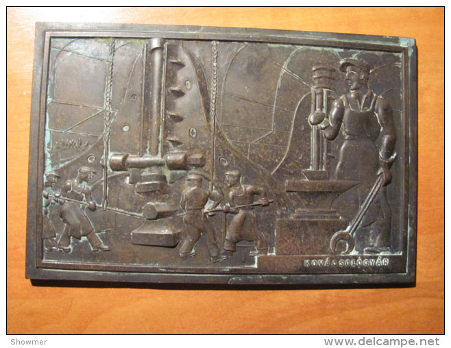 Forging Factory Bronze Plaque Technical History Item Workers Of Iron - Bronzes