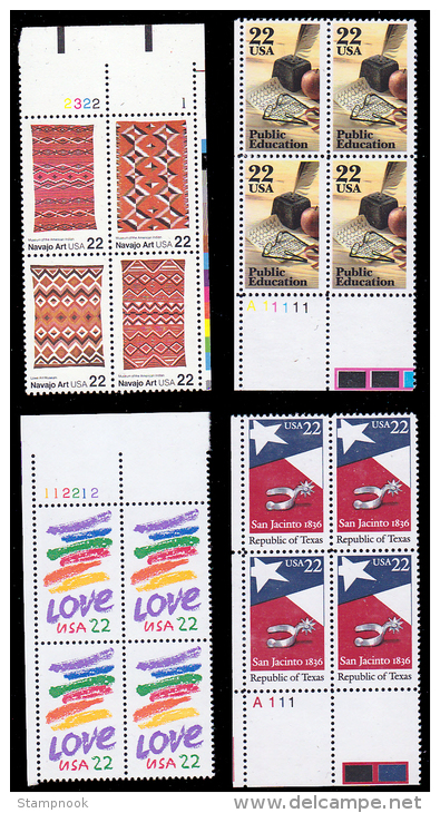 USA Scott 2143, 2145, 2146, 2147, 2159, 2204, 2224, 2235-8 Plate Blocks MNH ( - Plattennummern