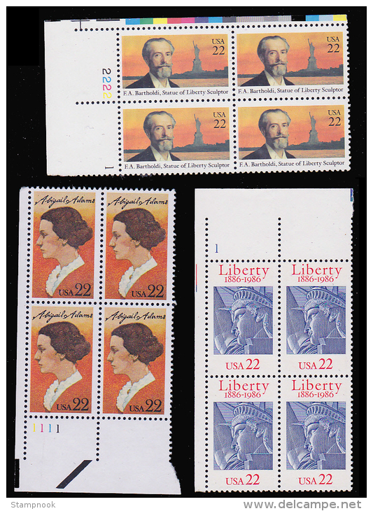 USA Scott 2143, 2145, 2146, 2147, 2159, 2204, 2224, 2235-8 Plate Blocks MNH ( - Plattennummern