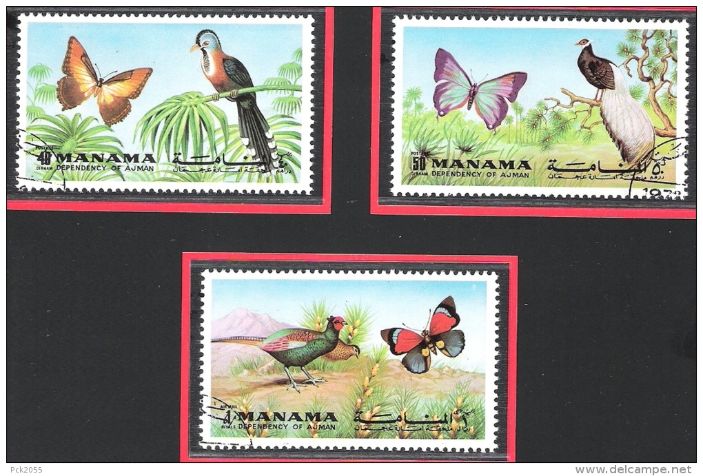 Manama 1972 MiNr.1226-1231 Vögel,Schmetterlinge ( 1285 ) - Manama