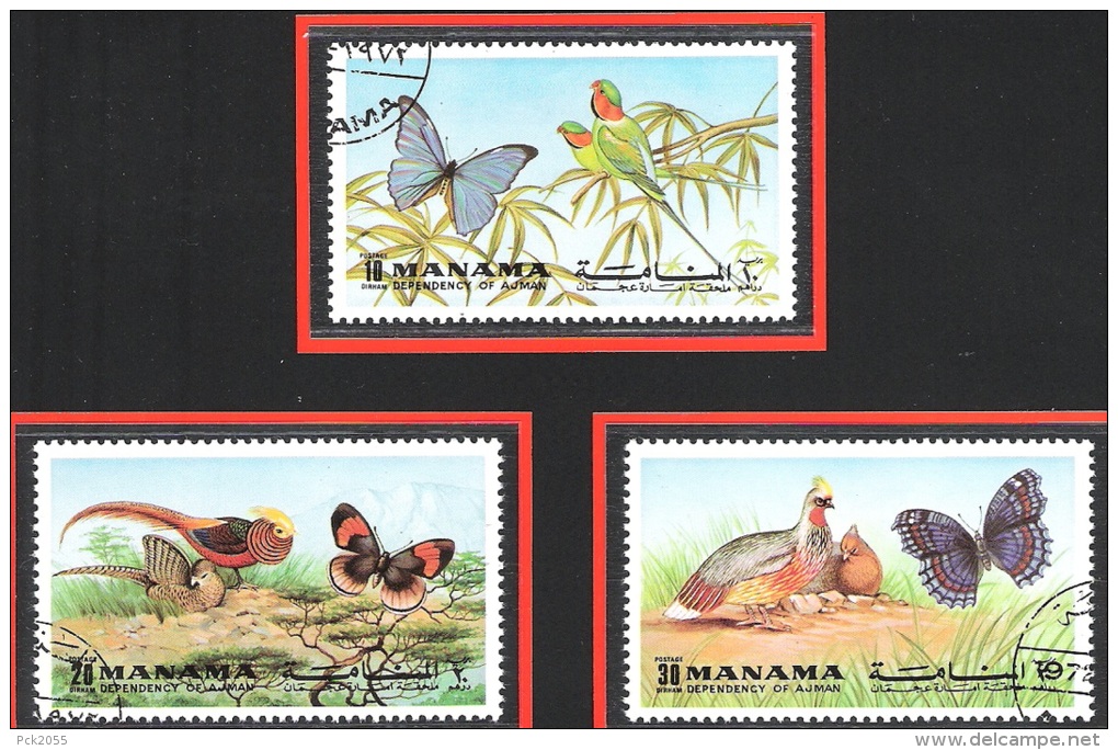 Manama 1972 MiNr.1226-1231 Vögel,Schmetterlinge ( 1285 ) - Manama