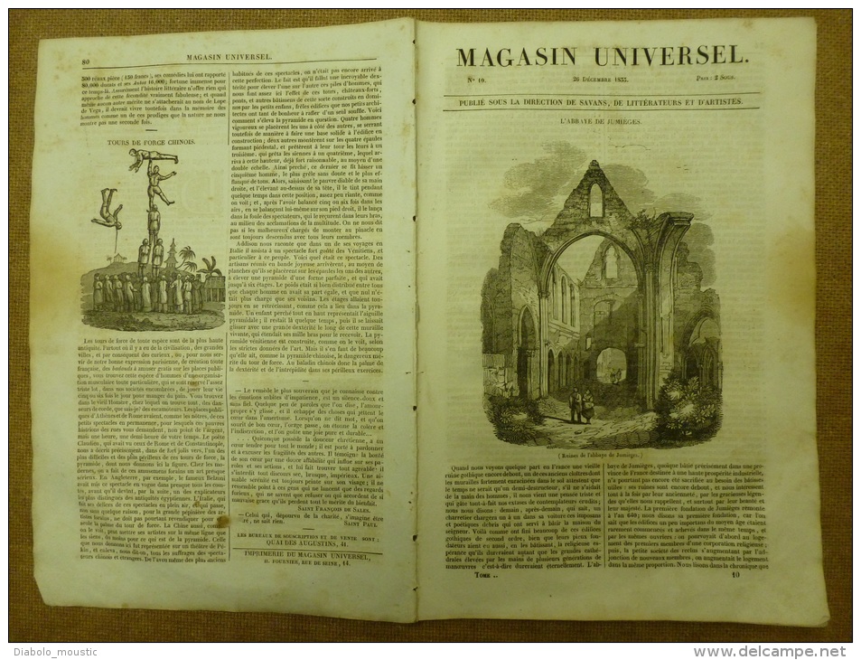 26 Déc. 1833  MAGASIN UNIVERSEL: Abbaye De Jumièges; Théâtre Chinois De Pékin; Homme Volant; HEIDELBERG - 1800 - 1849