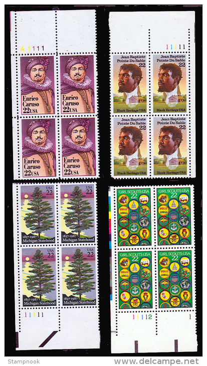 USA Scott 2210, 2239, 2246, 2248, 2249, 2250, 2251,  2 Of 2275  Plate Blocks MNH ( - Plaatnummers