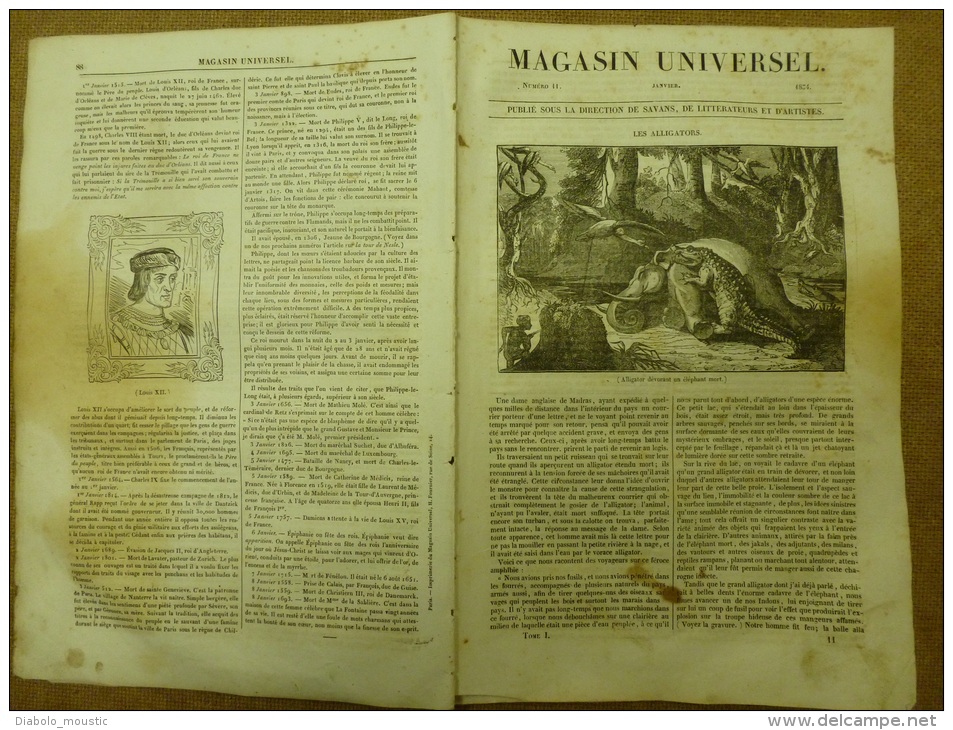 Janvier 1834  MAGASIN UNIVERSEL: Les Alligators; Zitza Près De PALERME; Diane De Goujon; Le Flammant - 1800 - 1849
