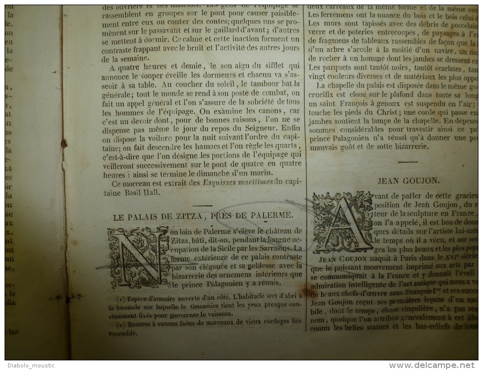 Janvier 1834  MAGASIN UNIVERSEL: Les Alligators; Zitza Près De PALERME; Diane De Goujon; Le Flammant - 1800 - 1849