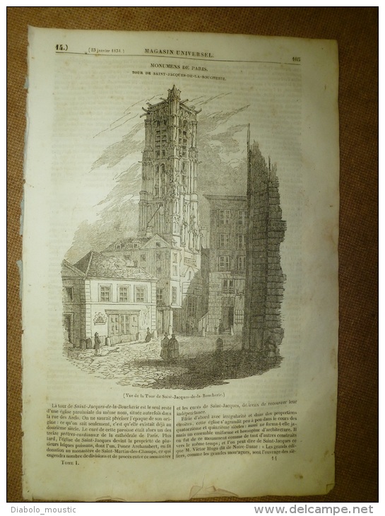 23 Jan. 1834  MAGASIN UNIVERSEL: Tour-St-Jacques-de-la- Boucherie ;Funérailles En CHINE;Puris Du BRESIL;Grèce;CASOAR - 1800 - 1849