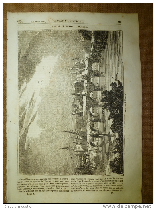 30 Janvier 1834  MAGASIN UNIVERSEL: Nombreuses Gravures Panorama De MOSCOU ; Incendie De 1812; - 1800 - 1849