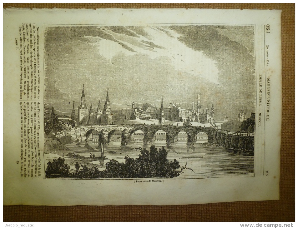 30 Janvier 1834  MAGASIN UNIVERSEL: Nombreuses Gravures Panorama De MOSCOU ; Incendie De 1812; - 1800 - 1849
