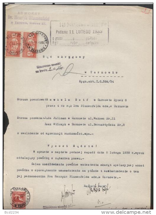 POLAND 1935 COURT APPEAL DOCUMENT WITH 50GR COURT DELIVERY REVENUE BF#12 + 2 X 1ZL COURT JUDICIAL - Fiscaux