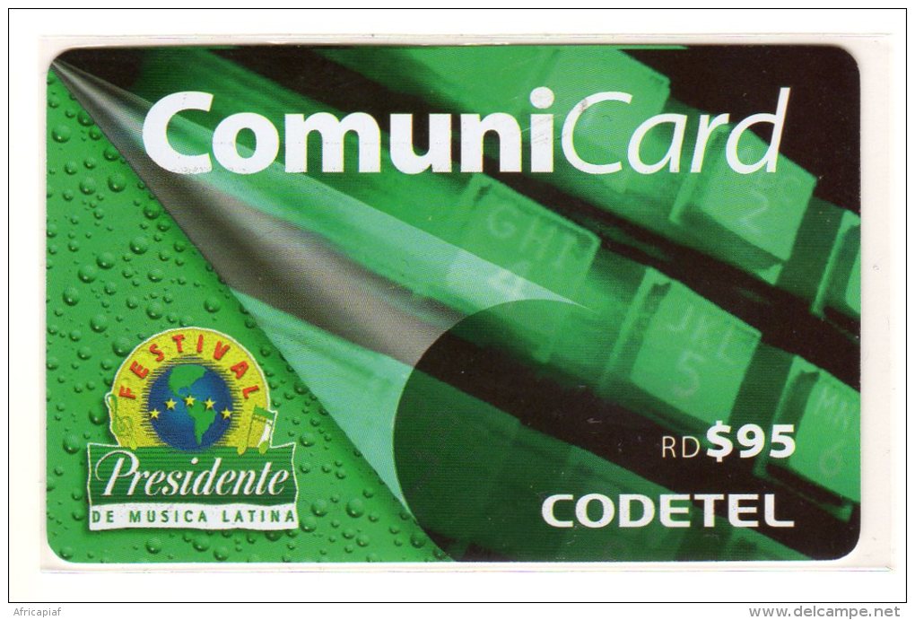 REPUBLIQUE DOMINICAINE CARAIBES PREPAYEE 95$ COMMUNICARD CODETEL Festival De Musique - Dominik. Republik