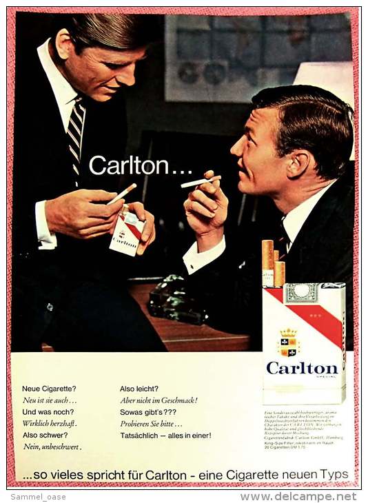 Reklame Werbeanzeige  -  Carlton Cigaretten  -  ...so Vieles Spricht Für Carlton  -  Von 1965 - Literatur