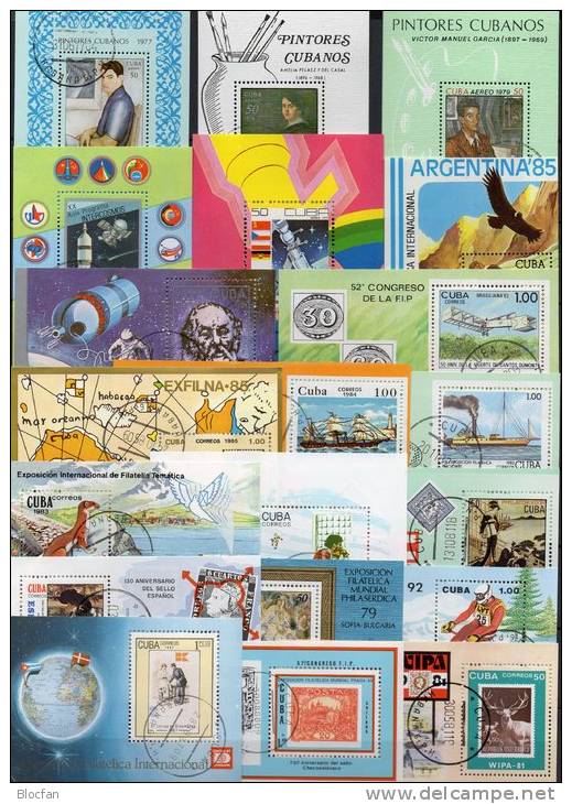 Lot Topic Blocs Kuba 20 Blocks O 60€ Vögel Fauna M/s Sport Stamp On Stamps Flora Philatelic Expo Bloc Art Sheet Bf Cuba - Blocs-feuillets