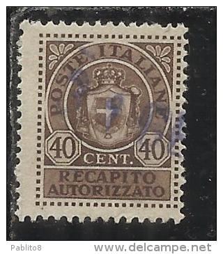 ITALIA REGNO ITALY KINGDOM 1945 LUOGOTENENZA RECAPITO AUTORIZZATO 40 CENTESIMI TIMBRATO USED - Authorized Private Service