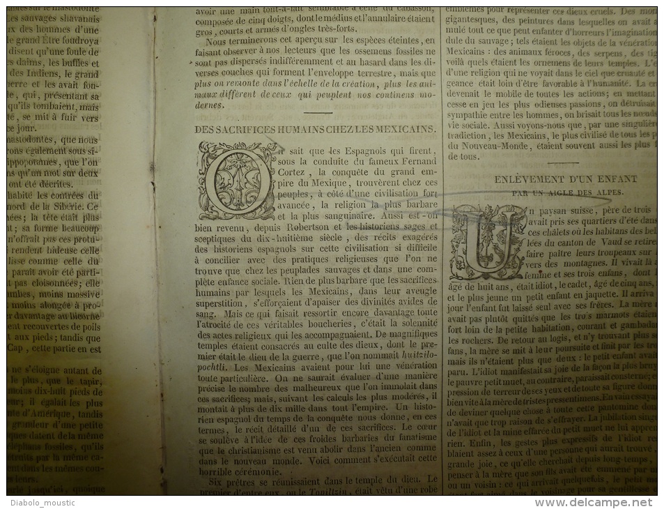 6 Mars.1834  MAGASIN UNIVERSEL:Pont-Neuf Et Samaritaine;Esquimaux;Sacrifices Humains Mexique;Enlevé Par AIGLE à Vaud - 1800 - 1849