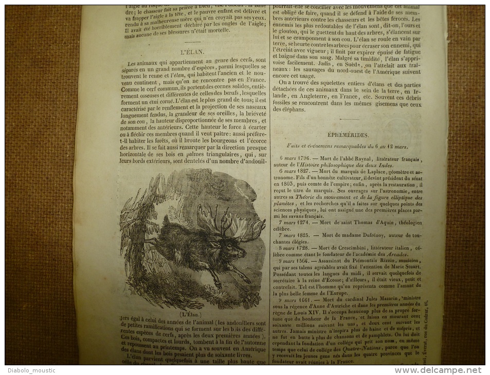 6 Mars.1834  MAGASIN UNIVERSEL:Pont-Neuf Et Samaritaine;Esquimaux;Sacrifices Humains Mexique;Enlevé Par AIGLE à Vaud - 1800 - 1849