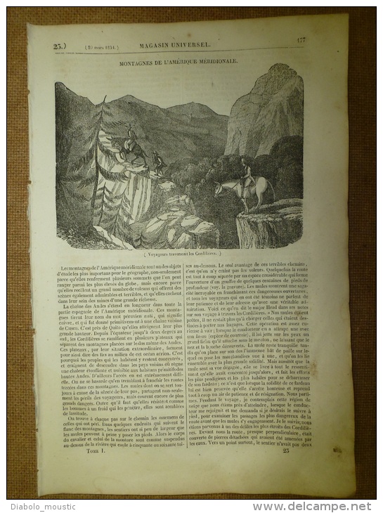 20 Mars.1834  MAGASIN UNIVERSEL: Mémoire Fantastique De L'aveugle ALICK;Tombeau Du Christ;Les Tipules - 1800 - 1849