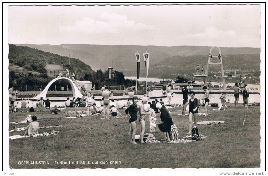 D4164      OBERLAHNSTEIN: Freibad Mir Blick Auf Den Rhein -  Schwimmbad  ( Swimmingpool - Piscine) - Lahnstein