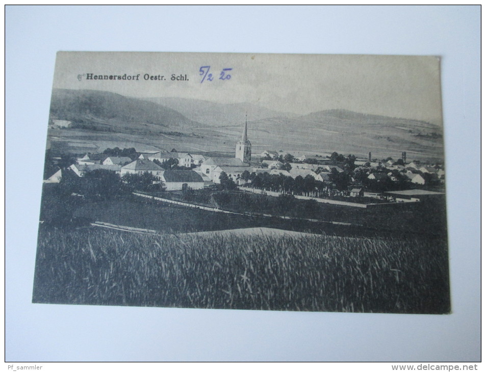 AK 1920 (?) Hennersdorf Oestr. Schl. Stadtansicht Echt Gelaufen Nach Wien!Verlag: Gebr. Hillebrand Neustadt O/Schl. - Schlesien