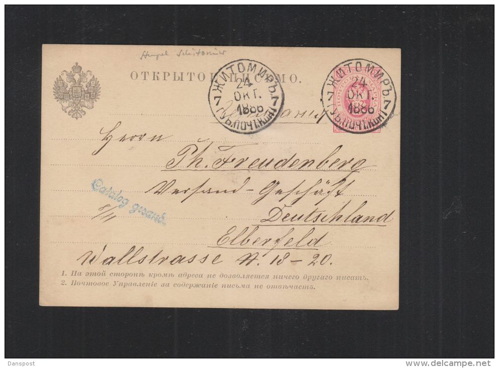 Russia  Stationery 1886 Schitomir To Germany - Lettres & Documents