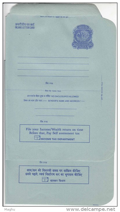 India 2 Diff., Language, 20p Inland Letter Card On Asoka, Postal Stationery, Advertisement Tax Department - Inland Letter Cards