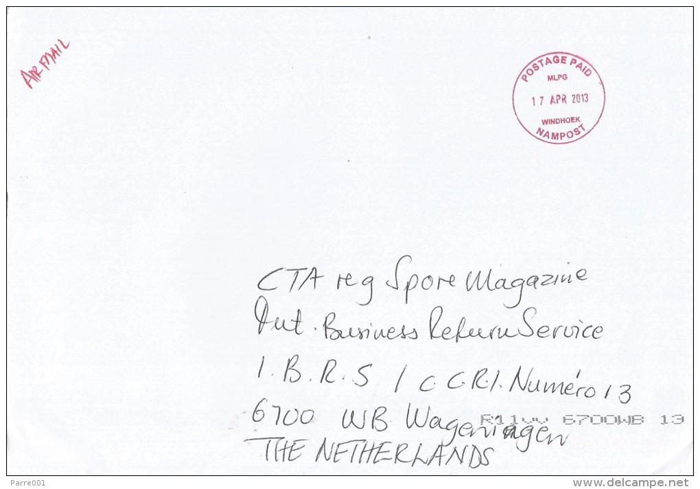 Namibia 2013 Windhoek Unfranked Postage Paid Cover - Namibië (1990- ...)