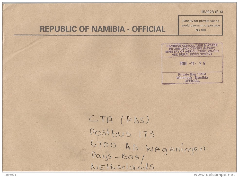 Namibia 2009 Windhoek Unfranked Official Paid Cover - Namibië (1990- ...)