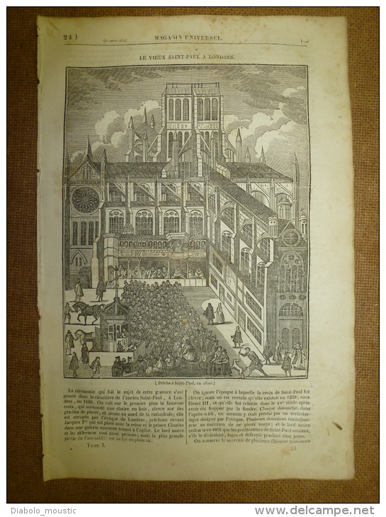 27 Mars.1834  MAGASIN UNIVERSEL: Saint-Paul(LONDRES);J.Hardouin;Pôle Nord Et HECLA Et GRIPER ;Ghotique;Soldats Dragons - 1800 - 1849