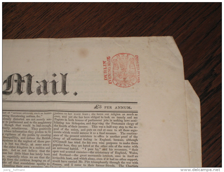 Ireland Eire Irland Revenue Stamp Embossed Newspaper Newspaperstamp D18 Dublin Evening Mail 9.9.1840 Old Zeitung Press - Préphilatélie