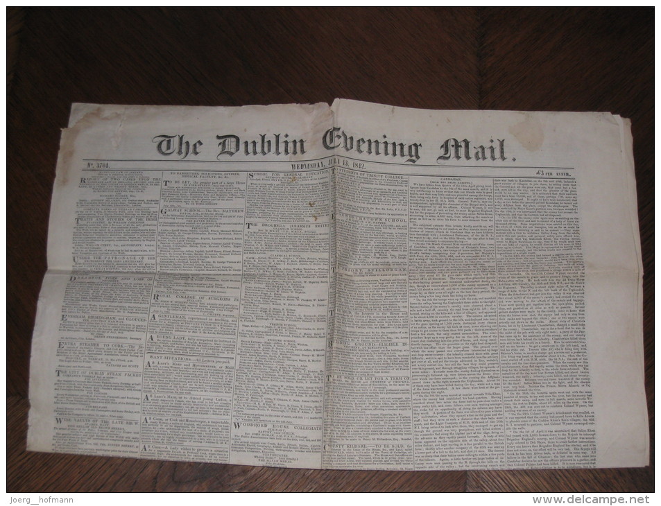 Ireland Eire Irland Revenue Stamp Embossed Newspaper Newspaperstamp D20 Dublin Evening Mail 13.7.1842 Old Zeitung Press - Prephilately