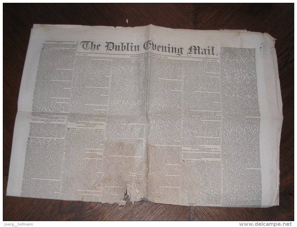 Ireland Eire Irland Revenue Stamp Embossed Newspaper Newspaperstamp D43 Dublin Evening Mail 24.11.1852 Enniskillen - Préphilatélie