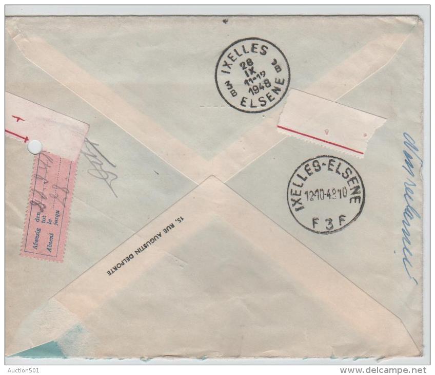 01761a Watermael 1948 Recom. AR TP Exportation Trou D´archive V. E/V C. Ixelles + étiq. + Non Réclamé - 1948 Export