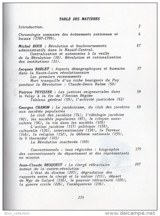 La Haute-Loire Et La Révolution Française, Jacques Barlet, Besqueut, Georges Chanon, Michel Roux, Teyssier, 1988 - Auvergne