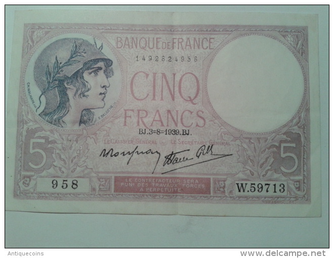 5 FRANCS (VIOLET) - 5 F 1917-1940 ''Violet''