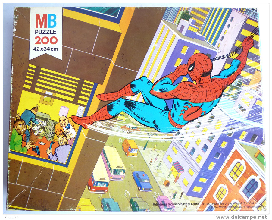 Puzzle MB 1977 - SUPER HEROS - SPIDER MAN - L'ARAIGNEE - 200 Pièces MARVEL Incomplet - Puzzles