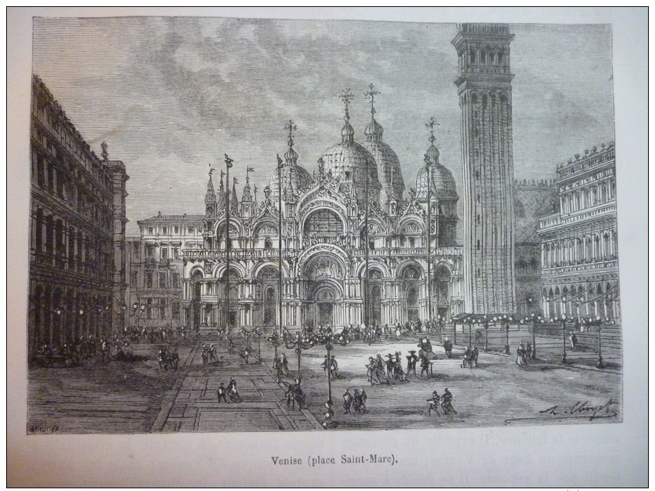 Venise , Place Saint Marc , Gravure De Tauxier Dessin De Clerget  Circa 1887 - Documentos Históricos
