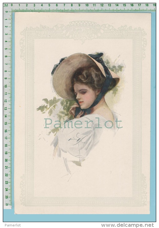 Chromo -lithographie 1908  Signée   " Harrisson Fisher" 27 Cm X  18.3 Cm Imprimé En 1911 2 Scan - Lithographies