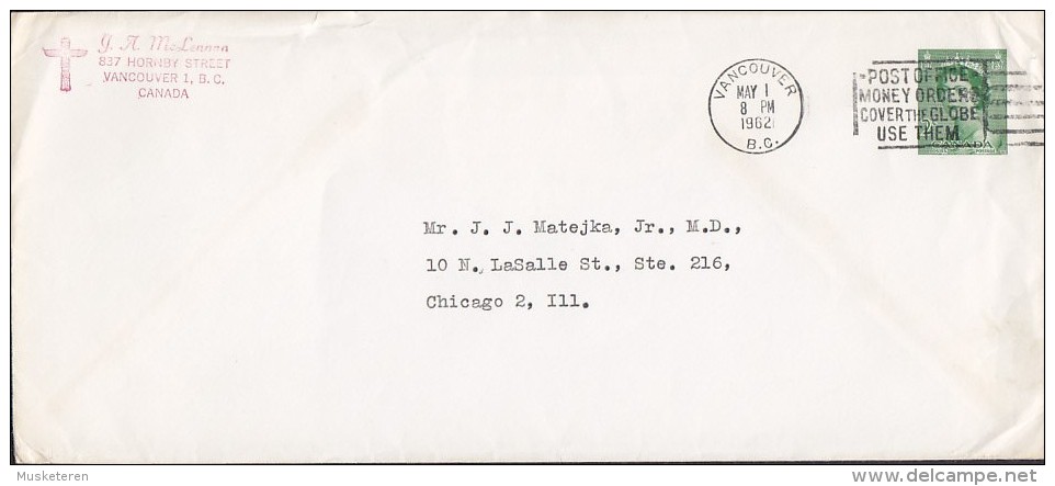 Canada Postal Stationery Ganzsache Entier VANCOUVER Slogan 1962 Cover Lettre To CHICAGO USA Queen Elizabeth II. - 1953-.... Règne D'Elizabeth II