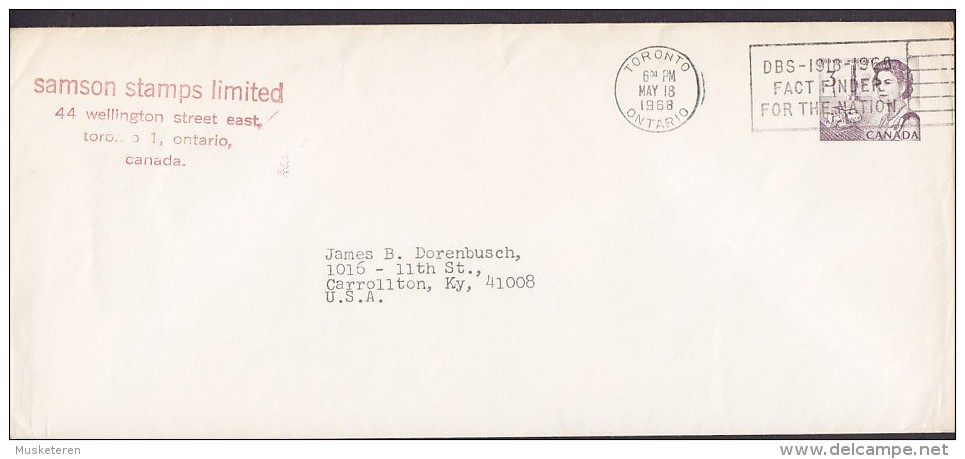 Canada Postal Stationery Ganzsache Entier TORONTO Ontario 1968 Cover Lettre CARROLLTON Kentucky USA Queen Elizabeth II. - 1953-.... Reign Of Elizabeth II