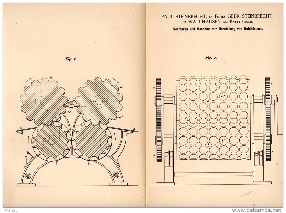 Original Patentschrift - P. Steinbrecht In Wallhausen Am Kyffh., 1890 , Maschine Für Hohlkörper , Ostereier , Karamel !! - Maschinen