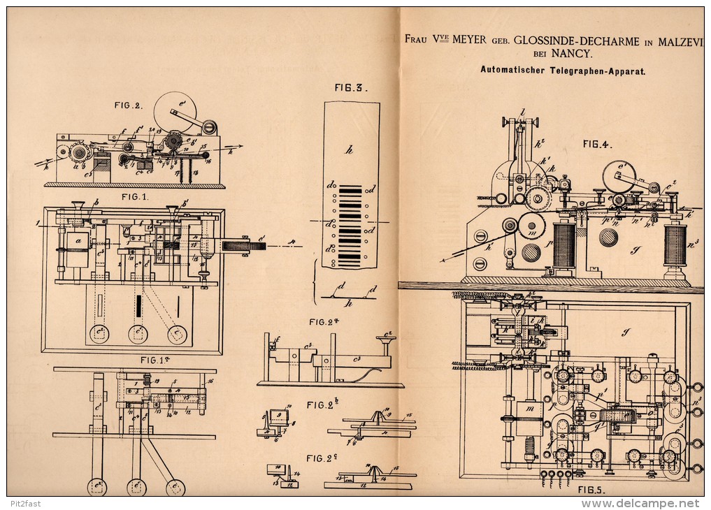 Original Patentschrift - F. Meyer , Glossinde - Decharme Dans Malzéville , 1886, Appareil De Télégraphie , Telegraphy !! - Machines