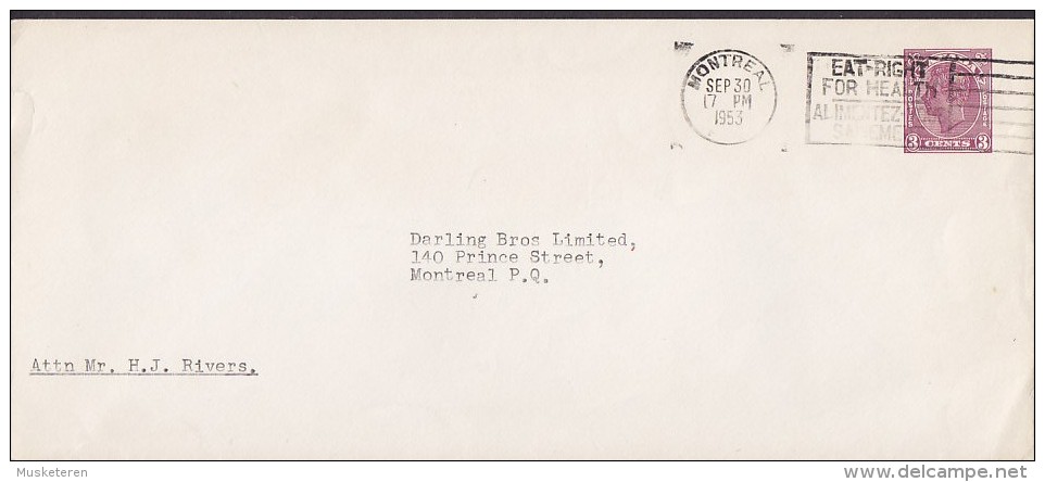 Canada Postal Stationery Ganzsache Entier MONTREAL Slogan 1953 Cover Lettre To Locally Sent King George VI - 1903-1954 De Koningen