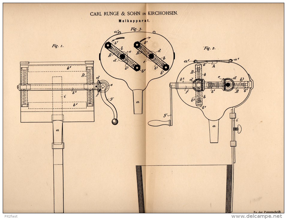 Original Patentschrift - Carl Runge In Kirchohsen B. Emmerthal , 1886 , Melkmaschine , Melken , Milch , Landwirtschaft ! - Maschinen