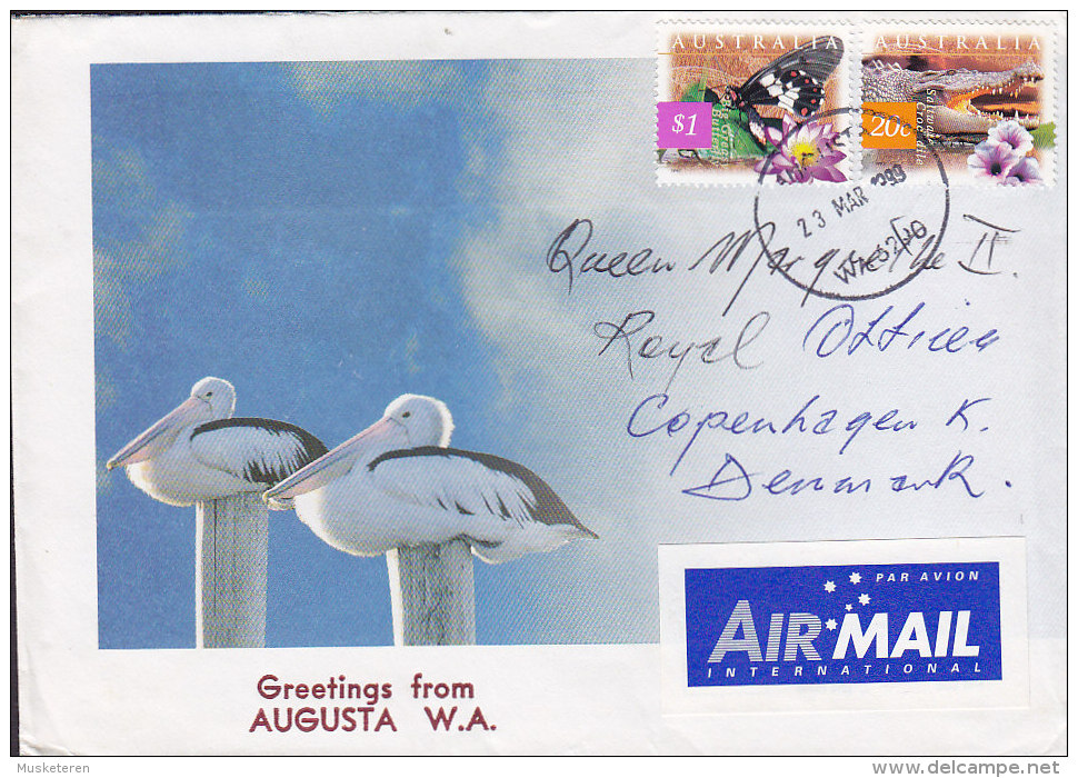 Australia Airmail Par Avion Label AUGUSTA W.A. 1999 Cover To QUEEN MARGRETHE II. Denmark Butterfly Albatros Cachet - Brieven En Documenten