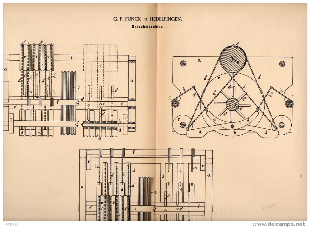 Original Patentschrift -  G.F. Funck In Hedelfingen B. Stuttgart , 1886 , Dreschmaschine , Landwirtschaft !!! - Maschinen