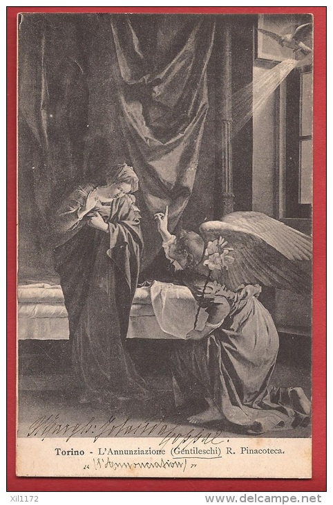 BIT-04  Torino  L'Annunziazione Gentileschi R. Pinacoteca. Ange.  Précurseur. Cachet 1903 - Museen